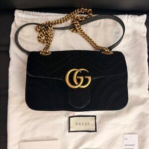 Gucci Velvet Matelasse Mini GG Marmont Shoulder Bag Black